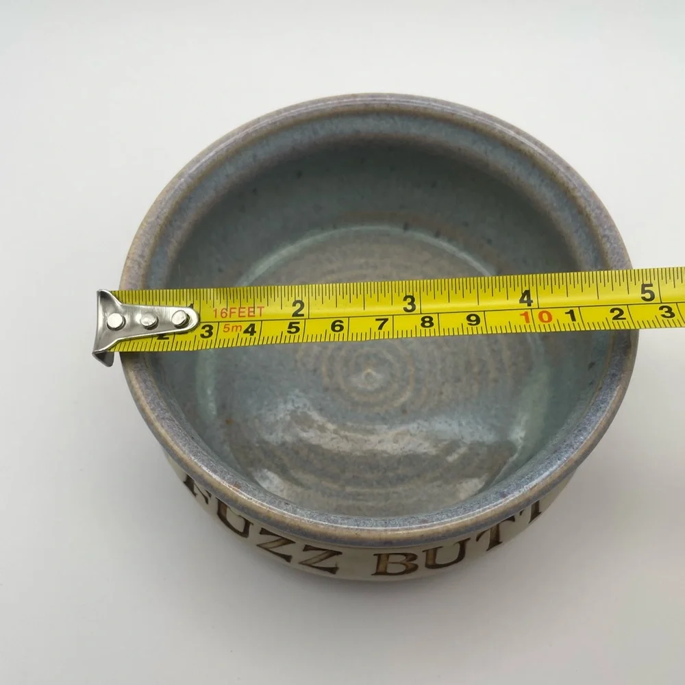 Fuzz Butt Ceramic Art Pottery Handmade Pet Dog Cat Food Water Bowl 5” diameter